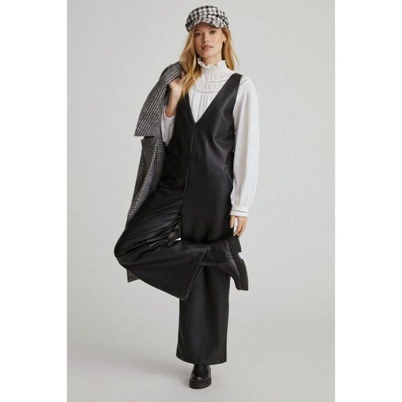 Anthropologie Vegan Leather Wide Leg Jumpsuit by Avec Les Filles In Grey. Size L
